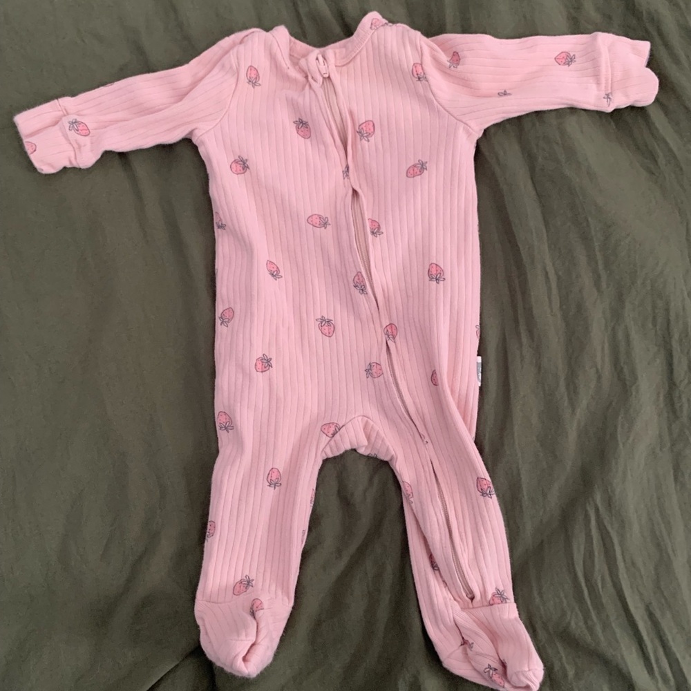 Pink Baby One Piece with Strawberry Print